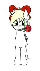 Size: 740x1309 | Tagged: safe, artist:wapamario63, oc, oc only, oc:kyrie, pegasus, pony, bow, cute, female, flat colors, looking at you, mare, mouth hold, rose, simple background, solo, transparent background