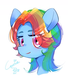 Size: 1653x1900 | Tagged: safe, artist:h2o_omz, artist:lexiedraw, derpibooru import, rainbow dash, pegasus, pony, alternate hairstyle, bust, eye clipping through hair, portrait, redraw, simple background, solo, white background