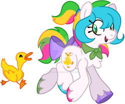 Size: 1280x1063 | Tagged: safe, artist:rohans-ponies, derpibooru import, bird, duck, pony, g1, bow, deviantart watermark, g1 to g4, generation leap, obtrusive watermark, quackers, simple background, solo, tail, tail bow, transparent background, watermark