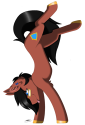 Size: 1555x2289 | Tagged: safe, artist:melodytheartpony, derpibooru import, oc, earth pony, :p, commission, cute, ear piercing, earring, feral, fundraiser, glasses, handstand, happy, jewelry, male, piercing, signature, simple background, smiling, tongue, tongue out, upside down, white background, ych result, your character here
