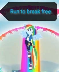 Size: 720x877 | Tagged: safe, derpibooru import, edit, screencap, rainbow dash, better together, equestria girls, run to break free, female, geode of super speed, magical geodes, ponied up, solo, song, sonic rainboom, spread wings, wings