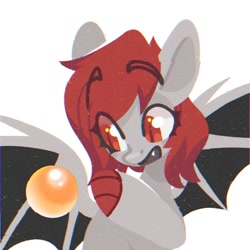 Size: 1500x1500 | Tagged: safe, artist:tsarstvo, derpibooru import, oc, oc only, bat pony, pony, bat pony oc, cute, cute little fangs, eyebrows, eyebrows visible through hair, fangs, female, mare, simple background, slit eyes, solo, white background