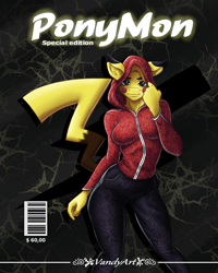 Size: 1080x1350 | Tagged: safe, artist:vandyart, derpibooru import, oc, oc only, anthro, hybrid, pikachu, pony, barcode, clothes, crossover, female, hoodie, magazine cover, pants, pokémon, ponymon, solo