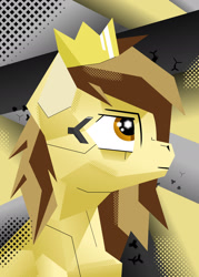 Size: 1280x1792 | Tagged: safe, artist:zocidem, derpibooru import, oc, oc only, oc:prince whateverer, pegasus, pony, augmented, bust, crown, cubism, experimental style, jewelry, modern art, portrait, regalia, simple background, solo