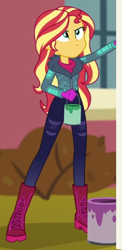 Size: 247x507 | Tagged: safe, derpibooru import, screencap, sunset shimmer, equestria girls, equestria girls series, holidays unwrapped, spoiler:eqg series (season 2), blizzard or bust, cropped, female, frown, paint, paint can, solo