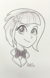 Size: 1627x2533 | Tagged: safe, artist:tonyfleecs, derpibooru import, sunny flare, equestria girls, friendship games, commission, commissioner:mayorlight, grayscale, looking at you, monochrome, traditional art