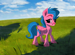 Size: 3000x2195 | Tagged: safe, artist:wreckham, derpibooru import, firefly, pegasus, pony, g1, colored hooves, female, field, grass, high res, looking at you, mare, sky, solo, unshorn fetlocks