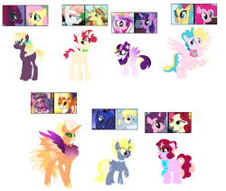 Size: 2000x1689 | Tagged: safe, artist:tragedy-kaz, derpibooru import, fluttershy, tempest shadow, twilight sparkle, twilight sparkle (alicorn), oc, alicorn, hybrid, pegasus, pony, unicorn, base used, chest fluff, interspecies offspring, magical lesbian spawn, offspring, parent:cheerilee, parent:daybreaker, parent:derpy, parent:flim, parent:fluttershy, parent:pinkie pie, parent:princess cadance, parent:princess luna, parent:princess skystar, parent:sugar belle, parent:svengallop, parent:tempest shadow, parent:twilight sparkle, parents:skypie, parents:tempestshy, screencap reference, simple background, transparent background