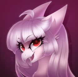 Size: 2123x2118 | Tagged: safe, artist:darkmaxxie, derpibooru import, oc, oc only, eye clipping through hair, eyebrows, eyebrows visible through hair, headshot commission, high res, looking at you, red eyes, simple background, smiling, smiling at you