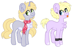 Size: 1198x771 | Tagged: safe, artist:tragedy-kaz, derpibooru import, oc, oc only, earth pony, pony, unicorn, :p, base used, chest fluff, clothes, duo, ear fluff, ears, earth pony oc, horn, scarf, simple background, tongue, tongue out, transparent background, unicorn oc