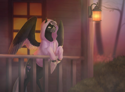 Size: 1900x1400 | Tagged: safe, artist:mirtalimeburst, derpibooru import, oc, oc only, pegasus, pony, clothes, hoodie, lantern, outdoors, pegasus oc, solo, wings