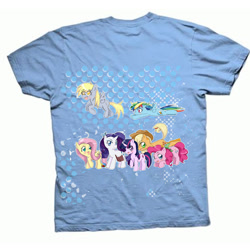 Size: 1000x1000 | Tagged: safe, artist:stalemeat, derpibooru import, applejack, derpy hooves, fluttershy, gummy, pinkie pie, rainbow dash, rarity, twilight sparkle, unicorn twilight, alligator, earth pony, pegasus, pony, unicorn, bucking, clothes, female, flying, hat, mane six, open mouth, shirt, smiling, t-shirt, wings