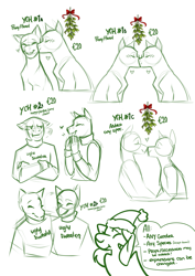 Size: 2893x4092 | Tagged: safe, artist:royvdhel-art, derpibooru import, oc, oc only, anthro, pony, anthro with ponies, christmas, clothes, commission, crossed arms, hat, holiday, kissing, mistletoe, oc x oc, santa hat, shipping, your character here