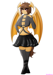 Size: 2480x3507 | Tagged: safe, artist:drawalaverr, derpibooru import, oc, oc only, oc:midnight cakepowder, anthro, bat pony, bat pony oc, bat wings, clothes, commission, female, fishnet clothing, fishnet stockings, high heels, high res, looking at you, mare, shoes, simple background, skirt, smiling, smiling at you, socks, solo, transparent background, vector, wings