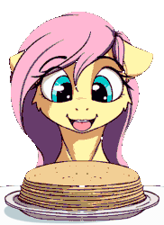 Size: 1390x1913 | Tagged: safe, artist:alcor, derpibooru import, fluttershy, pegasus, pony, animated, cheek fluff, cute, ears, eye clipping through hair, eye shimmer, eyebrows, eyebrows visible through hair, eyes on the prize, female, floppy ears, food, gif, looking at something, looking down, loop, mare, open mouth, open smile, pancakes, pink mane, shyabetes, simple background, sketch, smiling, solo, teeth, tongue, transparent background, turquoise eyes, wide eyes