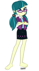 Size: 2000x3600 | Tagged: safe, artist:mixiepie, derpibooru import, edit, juniper montage, human, equestria girls, mirror magic, movie magic, spoiler:eqg specials, barefoot, better version, clothes, crossed arms, cute, feet, glasses, high res, pigtails, simple background, skirt, smiling, toes, transparent background