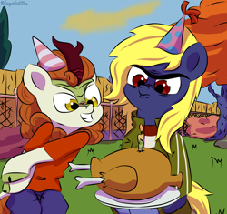 Size: 3000x2825 | Tagged: safe, artist:sugardotxtra, derpibooru import, autumn blaze, oc, oc:naveen numbers, kirin, birthday, ed edd n eddy, high res