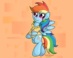 Size: 3776x2986 | Tagged: safe, artist:background basset, derpibooru import, rainbow dash, pegasus, pony, abstract background, clothes, floating, high res, hoodie, solo, spread wings, wings