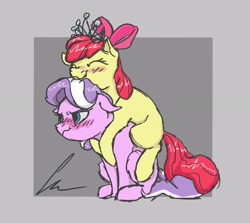 Size: 2315x2063 | Tagged: safe, artist:fam_trust, derpibooru import, apple bloom, diamond tiara, earth pony, pony, adorabloom, blushing, cute, diamondbetes, diamondbloom, female, filly, foal, high res, lesbian, shipping