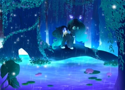 Size: 3251x2357 | Tagged: safe, artist:rand-dums, derpibooru import, oc, oc only, original species, pony, candle, choker, female, flower, forest, high res, lilypad, pond, rain, scented pony, solo, tree, water, water lily