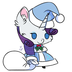 Size: 1804x1804 | Tagged: artist needed, source needed, safe, derpibooru import, rarity, unicorn, christmas, clothes, costume, holiday, padoru, santa costume, simple background, solo, white background