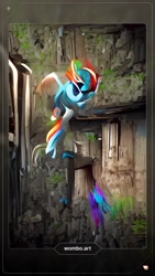 Size: 1080x1920 | Tagged: safe, artist:many tax 2860, derpibooru import, machine learning generated, part of a set, abstract art, ai:artflow, alternate character interpretation, cubism, framed picture, implied rainbow dash, modern art, pillar, plant, surreal, url, watermark, wombo.art