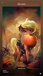 Size: 1080x1920 | Tagged: safe, artist:many tax 2860, derpibooru import, machine learning generated, part of a set, applejack, ai:artflow, alternate character interpretation, apple, food, framed picture, implied impasto, modern art, surreal, url, watermark, wombo.art