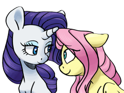 Size: 1280x958 | Tagged: safe, artist:chub-wub, edit, editor:unofficial edits thread, fluttershy, rarity, pegasus, pony, unicorn, bust, duo, eye contact, female, friends, looking at each other, mare, simple background, smiling, smiling at each other, transparent background