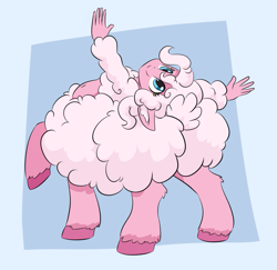 Size: 943x915 | Tagged: safe, artist:dendollae, derpibooru import, pinkie pie, anthro, centaur, taur, anthro centaur, backbend, belly button, centaurified, ear fluff, ears, fluffy, raised hoof, raised leg, smiling, solo, species swap, unshorn fetlocks