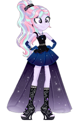 Size: 377x608 | Tagged: safe, artist:gihhbloonde, derpibooru import, oc, oc only, equestria girls, base used, boots, clothes, dress, eyelashes, female, hand on hip, high heel boots, shoes, simple background, smiling, solo, transparent background