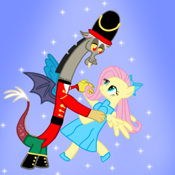 Size: 720x720 | Tagged: safe, artist:mlplary6, derpibooru import, discord, fluttershy, draconequus, pegasus, pony, christmas, clothes, cosplay, costume, discoshy, female, holiday, male, shipping, straight, the nutcracker