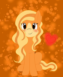 Size: 1310x1600 | Tagged: artist needed, safe, derpibooru import, oc, oc only, oc:mistie pone, earth pony, pony, blushing, cute, heart, sitting, solo