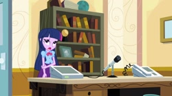 Size: 1904x1064 | Tagged: safe, derpibooru import, screencap, twilight sparkle, equestria girls, equestria girls (movie), celestia's office, desk