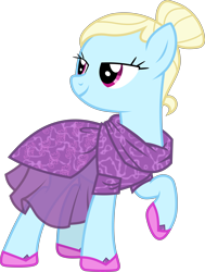 Size: 4480x5931 | Tagged: safe, artist:lincolnbrewsterfan, derpibooru exclusive, derpibooru import, earth pony, pony, rarity takes manehattan, .svg available, absurd resolution, background pony, clothes, dress, female, hoof shoes, inverted mouth, lidded eyes, looking back, mare, mesh scarf, model, raised hoof, raised leg, shoes, simple background, skirt, smiling, solo, svg, translucent, transparent background, vector