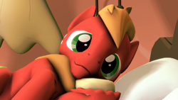 Size: 852x479 | Tagged: safe, artist:kwark85, derpibooru import, big macintosh, pony, 3d, bed, freckles, male, pillow, solo, source filmmaker, stallion, unshorn fetlocks