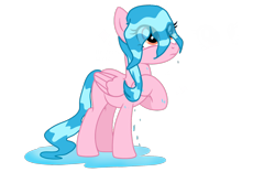 Size: 1920x1200 | Tagged: safe, artist:naturajellyfish, derpibooru import, oc, oc:waterfries, pegasus, :c, absurd, drop, frown, implied rainbow dash, looking at something, orange eyes, simple background, transparent background, transparent hair, water, waterdrop, wet, wet mane