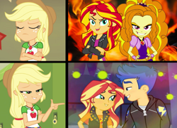 Size: 1815x1320 | Tagged: safe, derpibooru import, adagio dazzle, applejack, flash sentry, sunset shimmer, better together, equestria girls, star crossed, female, flashimmer, hotline bling, implied lesbian, implied shipping, implied sunsagio, male, meme, shipping, straight