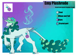 Size: 1024x725 | Tagged: safe, artist:oneiria-fylakas, derpibooru import, oc, oc:emy plushrode, classical unicorn, pony, unicorn, cloven hooves, curved horn, female, horn, leonine tail, mare, reference sheet, solo, tail, tail feathers, unshorn fetlocks