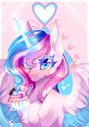 Size: 2760x3920 | Tagged: safe, artist:honeybbear, derpibooru import, oc, alicorn, pony, cupcake, female, food, heart, magic, mare, solo