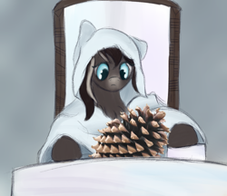 Size: 1022x883 | Tagged: safe, artist:ahorseofcourse, derpibooru import, oc, oc only, oc:pine ponder, pony, blaze (coat marking), chest fluff, cloak, clothes, coat markings, drawthread, ears, facial markings, female, floppy ears, mare, meme, pinecone, pondering, pondering my orb, ponified, snowpony (species), solo, species swap, taiga pony, yakutian horse