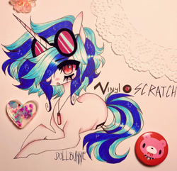 Size: 640x616 | Tagged: safe, artist:dollbunnie, derpibooru import, dj pon-3, vinyl scratch, pony, unicorn, photo, solo, traditional art