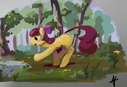 Size: 2692x1843 | Tagged: safe, artist:alexandrvirus, derpibooru import, apple bloom, applejack, earth pony, pony, appletini, female, filly, foal, mare, micro, poison joke