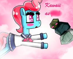 Size: 1198x963 | Tagged: safe, artist:polishcrossoverfan, derpibooru import, cup cake, rocky, earth pony, pony, blush sticker, blushing, clothes, crack shipping, female, mare, sailor uniform, shipping, uniform