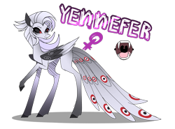 Size: 2263x1678 | Tagged: safe, artist:enifersuch, derpibooru import, oc, oc only, oc:yennefer, pegasus, pony, black sclera, fangs, female, mare, pegasus oc, raised hoof, raised leg, simple background, transparent background