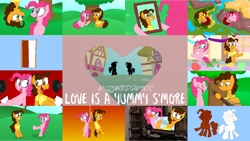 Size: 1280x721 | Tagged: safe, artist:animatedjames, derpibooru import, edit, editor:quoterific, boneless, cheese sandwich, gummy, pinkie pie, earth pony, pony, cheesepie, eyes closed, female, guitar, love is a yummy s'more, male, mare, musical instrument, open mouth, open smile, shipping, smiling, stallion, straight