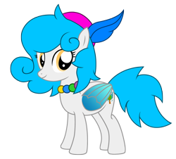 Size: 3462x3125 | Tagged: safe, artist:third uncle, derpibooru exclusive, derpibooru import, oc, oc only, oc:lin xue, pegasus, pony, 2022 community collab, blue mane, blue tail, colored wings, derpibooru community collaboration, female, folded wings, full body, golden eyes, gradient wings, hat, high res, jewelry, mare, necklace, pegasus oc, simple background, smiling, solo, standing, tail, transparent background, wings