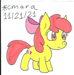 Size: 733x739 | Tagged: safe, artist:cmara, derpibooru import, apple bloom, earth pony, pony, female, filly, foal, solo, traditional art
