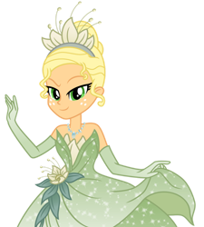 Size: 1024x1139 | Tagged: safe, artist:emeraldblast63, derpibooru import, applejack, equestria girls, bare shoulders, clothes, clothes swap, disney, dress, sleeveless, strapless, tiana