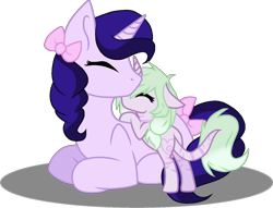 Size: 1555x1190 | Tagged: safe, artist:gallantserver, derpibooru import, oc, oc only, oc:pink quartz, oc:purple quartz, pony, unicorn, female, filly, foal, kissing, lying down, mare, prone, simple background, transparent background