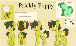 Size: 5900x3600 | Tagged: safe, alternate version, artist:katyusha, derpibooru import, oc, oc:prickly poppy, earth pony, pony, commission example, female, reference sheet